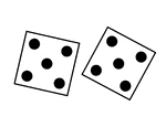 Pair of thrown dice showing a pair of fives.
