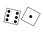 Pair of thrown dice showing a six and a one.