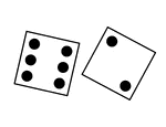 Pair of thrown dice showing a six and a two.