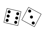 Pair of thrown dice showing a six and a three.