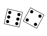 Pair of thrown dice showing a six and a four.