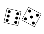 Pair of thrown dice showing a six and a five.