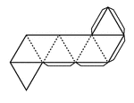 Pattern that can be cut out and folded to construct a regular octahedron. Fold on the dotted lines, and keep the edges in contact by the glued strips of paper.