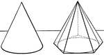Illustration of a cone of revolution used to show that the lateral area is equal to half the product of the slant height by the circumference of the base.