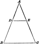 Illustration of a triangle divided by a parallel line to form two similar triangles.