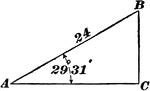Right triangle with angle of 29 &deg; 31' and side of 24.