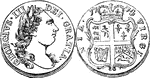 Virginia Shilling (Shilling) Virginia Colony coin from 1774. Obverse has an image of a right-facing head with the inscription - GEORGIUS III DEI GRATIA. Reverse shows an image of a crowned coat of arms with the date at the top and the inscription - VIRGI NIA