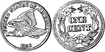 Cent (1 cent) United States coin from 1856. Obverse has a left-flying eagle and is inscribed - UNITED STATES OF AMERICA 1856. Reverse shows the value surrounded by a cotton, tobacco and grain wreath.