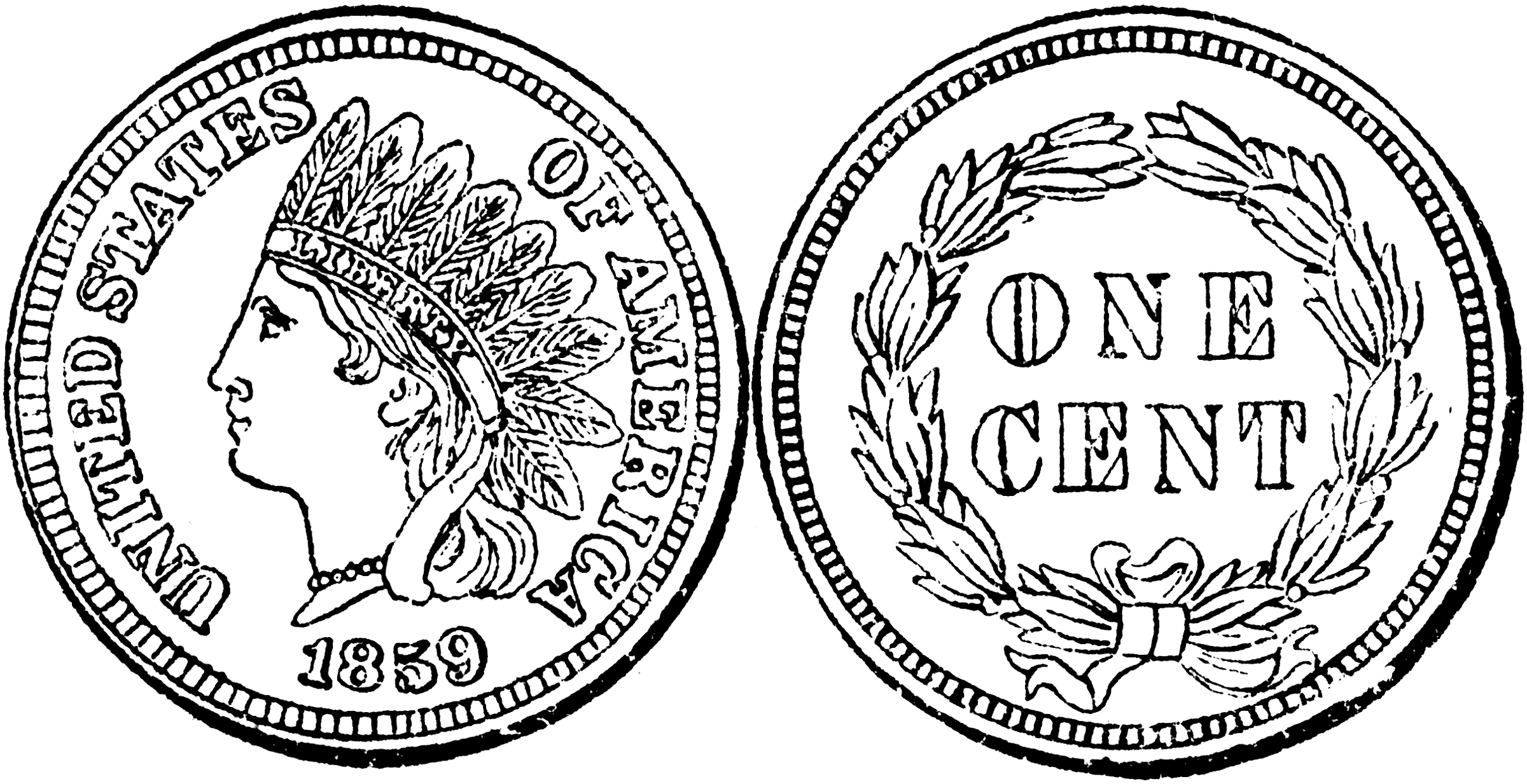 Рисунок монеты США на белом фоне