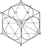 Isometric of a cube with circles inscribed on its faces.