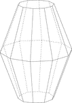 Illustration of a decagonal bifrustum created by three parallel planes of decagons with the middle plane largest. The top and bottom decagons are congruent. It can be constructed from two congruent frustums across a plane of symmetry, or as a bipyramid with truncated vertices.