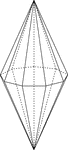 Illustration of a nonagonal bipyramid with hidden edges shown. A bipyramid, or dipyramid, is formed by joining two congruent pyramids at their bases. The bases in this illustration are nonagons.