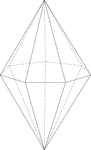 Illustration of a septagonal bipyramid. A bipyramid, or dipyramid, is formed by joining two congruent pyramids at their bases. The bases in this illustration are heptagons/septagons.