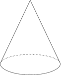 Illustration of a right circular cone with the diameter of the base equal to the height of the cone.