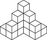 Illustration of 16 congruent cubes stacked at various heights. A 3-dimensional representation on a 2-dimensional surface that can be used for testing depth perception and identifying and counting cubes, edges, and faces.