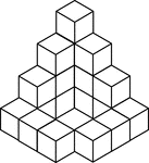 Illustration of 20 congruent cubes stacked at various heights. A 3-dimensional representation on a 2-dimensional surface that can be used for testing depth perception and identifying and counting cubes, edges, and faces.