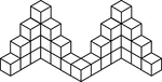 Illustration of 33 congruent cubes stacked at various heights in a zigzag pattern. A 3-dimensional representation on a 2-dimensional surface that can be used for testing depth perception and identifying and counting cubes, edges, and faces.