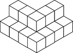 Illustration of 17 congruent cubes stacked in ones and twos in the shape of a V. A 3-dimensional representation on a 2-dimensional surface that can be used for testing depth perception and identifying and counting cubes, edges, and faces.