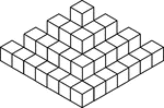 Illustration of 50 congruent cubes stacked at various heights. A 3-dimensional representation on a 2-dimensional surface that can be used for testing depth perception and identifying and counting cubes, edges, and faces.