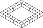 Illustration of 28 congruent cubes placed in the shape of a square. A 3-dimensional representation on a 2-dimensional surface that can be used for testing depth perception and identifying and counting cubes, edges, and faces.