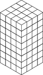 Illustration of 128 congruent cubes stacked so they form a rectangular solid that measures 4 by 4 by 8. A 3-dimensional representation on a 2-dimensional surface that can be used for testing depth perception and identifying and counting cubes, edges, and faces.