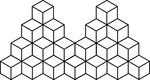 Illustration of 39 congruent cubes stacked at various heights. A 3-dimensional representation on a 2-dimensional surface that can be used for testing depth perception and identifying and counting cubes, edges, and faces.