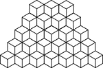 Illustration of 65 congruent cubes stacked at heights increasing from 1 to 5 cubes. A 3-dimensional representation on a 2-dimensional surface that can be used for testing depth perception and identifying and counting cubes, edges, and faces.