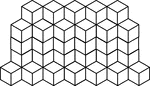 Illustration of 56 congruent cubes stacked in heights of 1, 4, and 5 cubes that form a zigzag pattern. A 3-dimensional representation on a 2-dimensional surface that can be used for testing depth perception and identifying and counting cubes, edges, and faces.