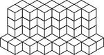 Illustration of 57 congruent cubes stacked in heights of 1 and 5 cubes that form a zigzag pattern. A 3-dimensional representation on a 2-dimensional surface that can be used for testing depth perception and identifying and counting cubes, edges, and faces.