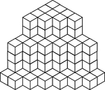 Illustration of 117 congruent cubes stacked in columns of one, four, and six. A 3-dimensional representation on a 2-dimensional surface that can be used for testing depth perception and identifying and counting cubes, edges, and faces.