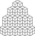 Illustration of 154 congruent cubes stacked in columns increasing from one to four. A 3-dimensional representation on a 2-dimensional surface that can be used for testing depth perception and identifying and counting cubes, edges, and faces.