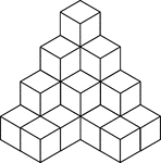 Illustration of 22 congruent cubes stacked at various heights. A 3-dimensional representation on a 2-dimensional surface that can be used for testing depth perception and identifying and counting cubes, edges, and faces.