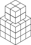 Illustration of 35 congruent cubes stacked at various heights. A 3-dimensional representation on a 2-dimensional surface that can be used for testing depth perception and identifying and counting cubes, edges, and faces.
