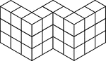 Illustration of 27 congruent cubes stacked at various heights in the shape of a W. A 3-dimensional representation on a 2-dimensional surface that can be used for testing depth perception and identifying and counting cubes, edges, and faces.