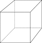Illustration of 3-dimensional cube with hidden edges shown.