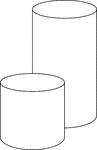 Illustration of 2 right circular cylinders in which one cylinder is twice the height of the other.