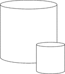 Illustration of 2 right circular cylinders in which one cylinder is twice the height and twice the diameter of the other.