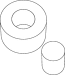 Illustration of a right circular cylinder with a smaller cylinder removed from the center and placed next to it.