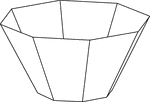 Illustration of a hollow octagonal pyramid that has been cut by a plane parallel to the base. The top section has been removed and the remaining section has been turned upside down. It is known as the frustum of the pyramid.