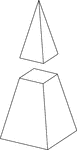 Illustration of a right rectangular pyramid that has been cut by a plane parallel to the base. The lower part is known as the frustum.