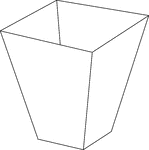 Illustration of a right hollow rectangular pyramid that has been cut by a plane parallel to the base. The top section has been removed and the remaining section has been turned upside down. It is known as the frustum of the pyramid.