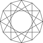 Illustration of 12 equilateral triangles inscribed in an equilateral dodecagon. Each vertex of the dodecagon contains a vertex of a triangle.