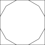 Illustration of a square circumscribed about a regular dodecagon. This could also be described as a dodecagon inscribed in a square.