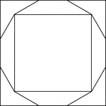 Illustration of 2 squares; one inscribed in a regular dodecagon and the other circumscribed about the same dodecagon.