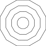 Illustration of 4 regular concentric dodecagons that are equally spaced.