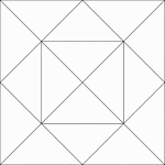 Illustration of a square inscribed in a square that is inscribed in another square. Each successive square is rotated 45&deg; in relation to the previous square. Diagonals of the largest square are shown.
