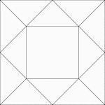 Illustration of a square inscribed in a square that is inscribed in another square. Each successive square is rotated 45&deg; in relation to the previous square. Line segments are drawn connecting the vertices of the smallest to the vertices of the largest square.