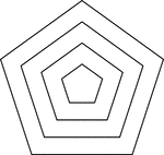 Illustration of 4 concentric pentagons that are equally spaced.