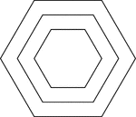 Illustration of 3 regular concentric hexagons that are equally spaced.