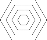 Illustration of 4 regular concentric hexagons that are equally spaced.